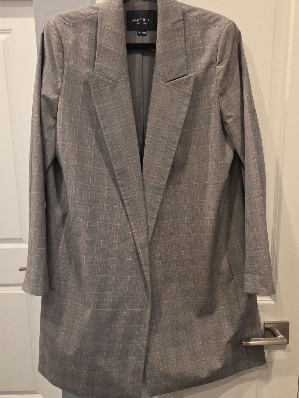 Lafayette 148 New York Gray Plaid Longline Blazer